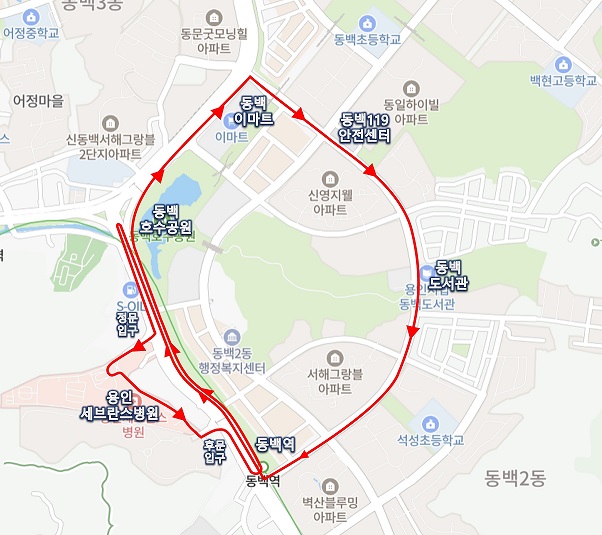 1. 용인특례시 기흥구 동백지구 자율주행차 시범운행지구 노선도